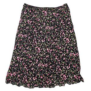 Mandy Evans Vintage Y2K Midi Floral Ruffle Hem Skirt Women Size XL Black…